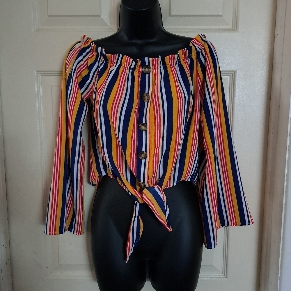 No comments off Shoulder striped blouse